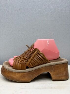 MIA Brown Leather Y2K Platform Slide Sandals Size 9